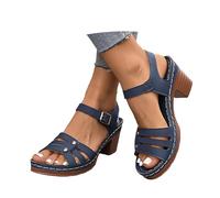 Generisch Women's Heeled Sandals, Elegant Summer Sandals, Block Heel, Leisure Sandals, Korean Fish Mouth with One Word Buckle with High-Heeled Platform, Beach Shoes, navy, 9 UK