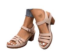 Generisch Women's Heeled Sandals, Elegant Summer Sandals, Block Heel, Leisure Sandals, Korean Fish Mouth with One Word Buckle with High-Heeled Platform, Beach Shoes, khaki, 8.5 UK