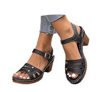 Generisch Women's Heeled Sandals, Elegant Summer Sandals, Block Heel, Leisure Sandals, Korean Fish Mouth with One Word Buckle with High-Heeled Platform, Beach Shoes, black, 4 UK