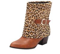 Generisch Women's High Boots with Heel Elegant Slouchy Boots Fold Over Shark Boots Half Height Slip Boots Block Heel Ankle Boots Pointed Toe Women's Boots Winter Transition Boots, brown, 7 UK