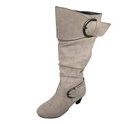 Generisch Women's High Heel Boots - Long Shank Boots Round Toe Buckle Knee Boots Over the Knee Elegant Winter Boots Half High Cowboy Boots, beige, 8 UK