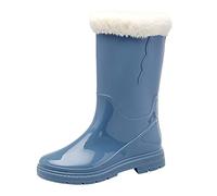 Generisch Women's High Heel Knee High Comfort Women's Shoes Medium Calf Snow Boots Non-Slip Fleece Socks Inner Removable Rain Boots Outdoor Rubber Water Shoes, blue, 8 UK