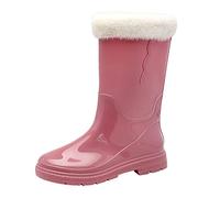 Generisch Women's High Heel Knee High Comfort Women's Shoes Medium Calf Snow Boots Non-Slip Fleece Socks Inner Removable Rain Boots Outdoor Rubber Water Shoes, pink, 6 UK