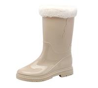 Generisch Women's High Heel Knee High Comfort Women's Shoes Medium Calf Snow Boots Non-Slip Fleece Socks Inner Removable Rain Boots Outdoor Rubber Water Shoes, White, 8.5 UK