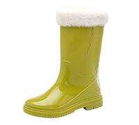 Generisch Women's High Heel Knee High Comfort Women's Shoes Medium Calf Snow Boots Non-Slip Fleece Socks Inner Removable Rain Boots Outdoor Rubber Water Shoes, Green, 5 UK