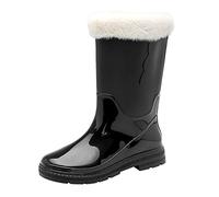 Generisch Women's High Heel Knee High Comfort Women's Shoes Medium Calf Snow Boots Non-Slip Fleece Socks Inner Removable Rain Boots Outdoor Rubber Water Shoes, black, 8 UK