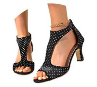 Generisch Women's High Heels Sandals, Open Toe, Plain T-Strap with Back Zipper, Evening Shoes, Women's Elegant, Party Shoes, Pumps, Thick Sexy Fish Mouth Sandals, Black, black, 8.5 UK