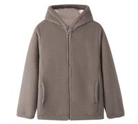 Generisch Women's Hooded Jacket Made of Teddy Fleece with Sherpa Lining - Cuddly Reversible Look Jacket with Zip | Soft and Warm Jacket for Autumn and Winter, style_j03 brown, 5XL