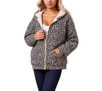 Generisch Women's Hooded Jacket with Leopard Print and Teddy Lining - Cuddly Zip Jacket in Animal Print | Warm Hoodie for Autumn and Winter, style_r01 black, M