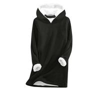 Generisch Women's Hooded Pullover Soft Velour for Winter Cosiness with Long Sleeves Modern Fit, black, XXL