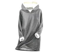 Generisch Women's Hooded Pullover Soft Velour for Winter Cosiness with Long Sleeves Modern Fit, gray, XXL