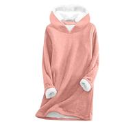 Generisch Women's Hooded Pullover Soft Velour for Winter Cosiness with Long Sleeves Modern Fit, pink, XL
