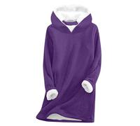 Generisch Women's Hooded Pullover Soft Velour for Winter Cosiness with Long Sleeves Modern Fit, purple, XXL