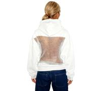 Generisch Women's Hoodie, Hollow Mesh Back Hoodie, Transparent Pullover, Backless Mesh Hoody with Pockets, Plain Hoodie, See Through Long Sleeve Sweatshirt, White, S