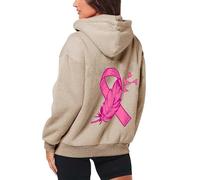 Generisch Women's Hoodie Monthly Breast Cancer Prevention Zipper Long Sleeve Pocket Drawstring Casual Fleece Sports Hoodie Yoga Women's Long Sleeve, khaki, L