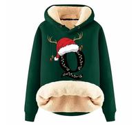 Generisch Women's Hoodie Winter Christmas Letters Print Warm Wool Blend Fashion Casual Top Comfortable Everyday Jacket Cuddly Design, Dark green, 4XL