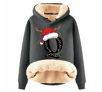 Generisch Women's Hoodie Winter Christmas Letters Print Warm Wool Blend Fashion Casual Top Comfortable Everyday Jacket Cuddly Design, darkgray, L