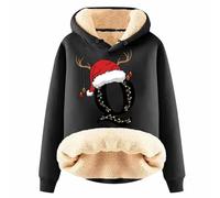 Generisch Women's Hoodie Winter Christmas Letters Print Warm Wool Blend Fashion Casual Top Comfortable Everyday Jacket Cuddly Design, black, 3XL