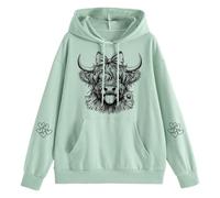 Generisch Women's Hoodie with Funny Highland Cow Motif - Hoodie with Cow Drawing | Cute Sweatshirt for Animal Lovers, style_c04 green, XL