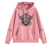 Generisch Women's Hoodie with Funny Highland Cow Motif - Hoodie with Cow Drawing | Cute Sweatshirt for Animal Lovers, style_c06 pink, S