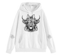 Generisch Women's Hoodie with Funny Highland Cow Motif - Hoodie with Cow Drawing | Cute Sweatshirt for Animal Lovers, style_c07 white, XL