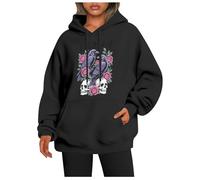 Generisch Women's Hoodie with Gothic Raven Motif - Skulls and Roses Hoodie | Oversized Sweater with Mystical Bird Print, style_s02 black, L