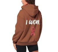 Generisch Women's Hoodie with Monthly Breast Cancer Prevention, Zip, Long Sleeves, Pocket, Drawstring, Casual Fleece Sports Hoodie Fabric Women, brown, L