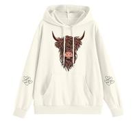 Generisch Women's Hoodie with Scottish Highland Cow Motif - Hoodie for Animal Lovers | Casual Sweatshirt with Highland Cattle Print, style_e01 beige, L
