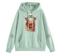 Generisch Women's Hoodie with Winter Highland Cow Hoodie with Cow in Winter Outfit Cute Sweatshirt for the Cold Season, style_m04 green, S