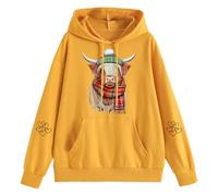 Generisch Women's Hoodie with Winter Highland Cow Hoodie with Cow in Winter Outfit Cute Sweatshirt for the Cold Season, style_m08 yellow, XL