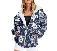 Generisch Women's Hoodie with Zip Graphic Print Soft Fleece Casual Streetwear Style Loose Cut, blue, XL