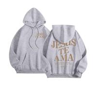 Generisch Women's Hoodies with Letter Print, Long Sleeve and Pockets Coat, Women's Elegant, Light grey, XXL