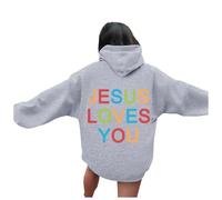 Generisch Women's Hoodies with Word Graphic Fashionable Long Sleeve Sweatshirts Casual Tops for Leisure Preppy Garments, Light grey, XL