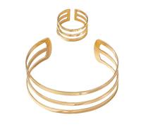 Generisch Women's Jewellery for the Hand, Women's Jewellery Set, Three-Layer Hollow Delicate Bangles and Ring, Stackable Cuff for Everyday Wedding