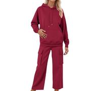 Generisch Women's Jogging Suit Set with Hood Sports Suit 2-Piece Trouser Suit Sporty Hoodie and Trousers Long Sleeve Leisure Suit Loungewear Sets Cuddly Tracksuit Leisure Suit, RD1, XXL