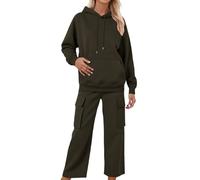 Generisch Women's Jogging Suit Set with Hood Sports Suit 2-Piece Trouser Suit Sporty Hoodie and Trousers Long Sleeve Leisure Suit Loungewear Sets Cuddly Tracksuit Leisure Suit, Green, 3XL