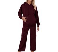 Generisch Women's Jogging Suit Set with Hood Sports Suit 2-Piece Trouser Suit Sporty Hoodie and Trousers Long Sleeve Leisure Suit Loungewear Sets Cuddly Tracksuit Leisure Suit, RD2, L