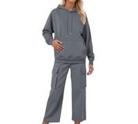 Generisch Women's Jogging Suit Set with Hood Sports Suit 2-Piece Trouser Suit Sporty Hoodie and Trousers Long Sleeve Leisure Suit Loungewear Sets Cuddly Tracksuit Leisure Suit, Gy1, M