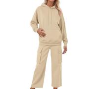 Generisch Women's Jogging Suit Set with Hood Sports Suit 2-Piece Trouser Suit Sporty Hoodie and Trousers Long Sleeve Leisure Suit Loungewear Sets Cuddly Tracksuit Leisure Suit, khaki, XL