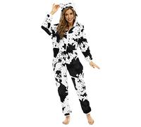 Generisch Women's Jumpsuit Cow Ears 3D Animal Robe Pyjamas Comfortable Fluffy House Coat Stains and Hooded Tail Dressing Gown Sauna Gown Leisure Comfort Sleepwear Soft Sleepwear, O Black, L