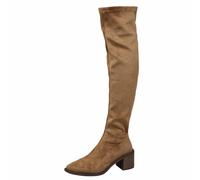 Generisch Women's Knee High Ankle Boots with Stretch Heel Comfortable Fashionable Ankle Support Versatile Everyday Wear, khaki, 10 UK