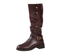 Generisch Women's Knee High Boots Block Heel Heavy Duty Riding Boots with Shaft Fashion Winter Shoes Cold Days Elegant High Boots Everyday, brown, 8.5 UK