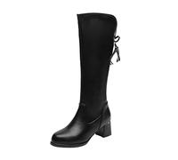 Generisch Women's Knee-High Boots with Heel, Classy Winter Boots, Lined, Elegant Winter Boots with Zip, Slip-On Boots, Plain Long Shaft Boots, Comfortable Boots with Block Heel, Biker Boots, black