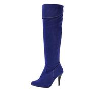 Generisch Women's Knee-High Boots with Heel, Knee High Boots, Suede Look, Stiletto, Elegant Over-the-Knee Boots, Lace Calf Boots, Slip-On Half High Boots, Casual Long Boots for Autumn and Winter, blue