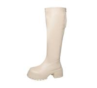 Generisch Women's Knee-High Riding Boots with Thick Platform Sole, Fashionable Ankle Boots for Winter, with Zip on the Back, Comfortable Footwear, beige, 2/2.5 UK