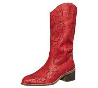 Generisch Women's Knee-High Western Boots with Heel Half Boots Embroidery Cowboy Boots Long Shaft Boots with Block Heel Cowboy Boots Riding Boots Western Cowgirl Winter Boots, red, 7 UK