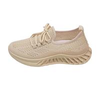 Generisch Women's Knit Trainers, Lightweight Breathable Lace-Up Shoes, Running Shoes, Non-Slip Casual Walking Shoes, Comfortable Health Shoes, Wide Fit, Casual Shoes, beige, 5 UK