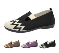 Generisch Women's Knitted Ballet Flats with Round Toe Low Wedge Heel Slip-On Shoes Super Soft Single Shoes Flat Comfort Comfortable Hiking Shoes Casual Style Elegant Casual Shoes for Walking, black, 7