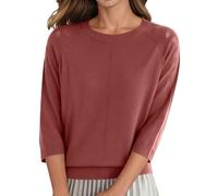 Generisch Women's Knitted Jumper Christmas Turtleneck Jumper Elegant Casual Plain Knitted Jumper Crew Neck Three-Quarter Sleeves Soft Comfortable Lightweight, Brick Red, XXL