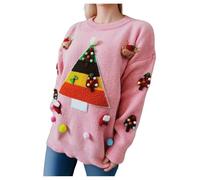 Generisch Women's Knitted Jumper, Elegant Christmas Turtleneck Jumper, Christmas Jumper, Christmas Tree, Jacquard Three Decorated Pullover, Women's Knitted Fashion, RD2, L